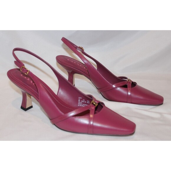 Coach Women’s Rowyn Leather Slingback Heeled Sandals Pink - Picture 1 of 7